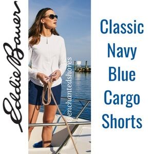 Eddie Bauer Shorts Side Zipper Classic Cargo Chino Navy Blue Size Womens Size 12